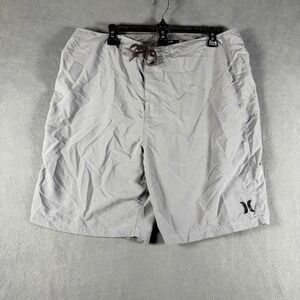 Hurley Mens Grey Board Shorts Swim Trunks Size 36 Surf Beach Lace Up Pocket